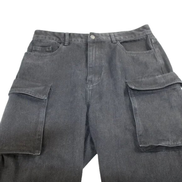 PrettyLittleThing Tall Wide Leg Black Denim Style Cargo Pants, Size 12 (Tall) - Picture 5 of 7